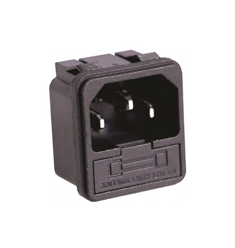 LZ14-SF1 - CONECTOR MACHO CHASIS NORMA C14 (SNAP IN) CON PORTAFUSE DOBLE