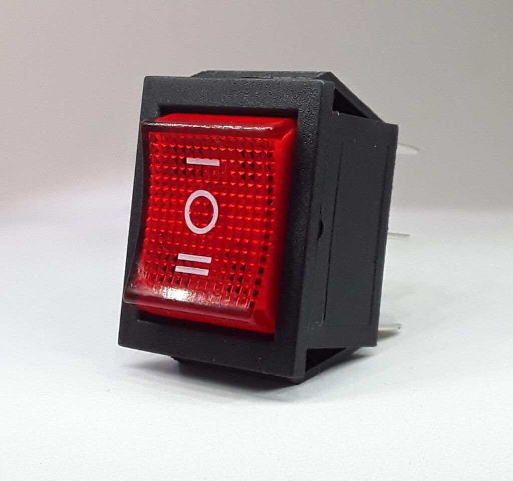 KCD4-306RL - LLAVE TECLA DOBLE ON-OFF-ON CON LUZ ROJA 6 TERMINALES