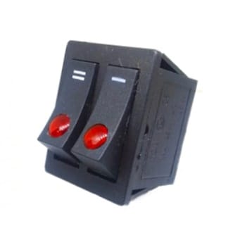 KCD8-106RL/P - LLAVE TECLA DOBLE ON-OFF NEGRA CON PUNTO LUMINOSO ROJO 6 TERMINALES