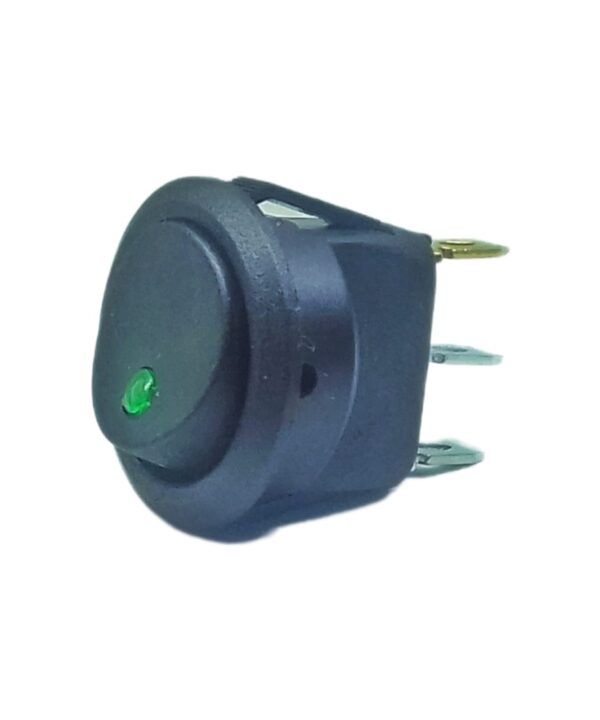 KCD2-103GL/P - LLAVE TECLA REDONDA ON-OFF NEGRA CON PUNTO LUMINOSO VERDE 3 TERMINALES