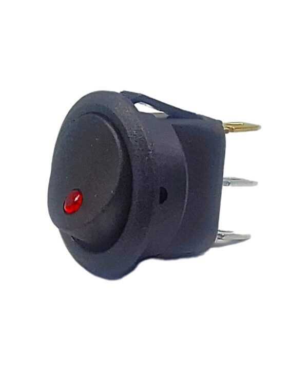 KCD2-103RL/P - LLAVE TECLA REDONDA ON-OFF NEGRA CON PUNTO LUMINOSO ROJO 3 TERMINALES