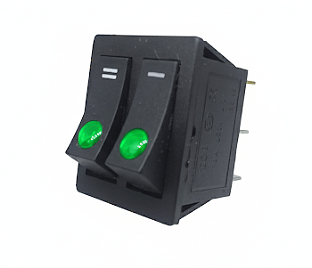 KCD8-106GL/P - LLAVE TECLA DOBLE ON-OFF NEGRA CON PUNTO LUMINOSO VERDE 6 TERMINALES
