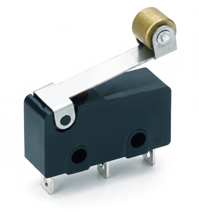 MS104R - MICROSWITCH 20mm SIMPLE INVERSOR CON LEVA (19mm) Y RUEDA